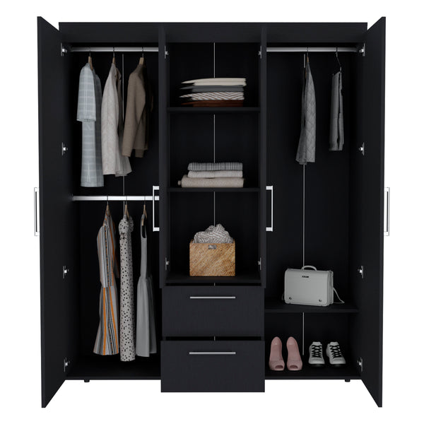English Elm Bariloche Wardrobe Organizer with Hanging Rods, Shelves & Drawers for Efficient Bedroom Storage and Style Black 71.2 L x 24.4 W x 4.7 H B200S00367