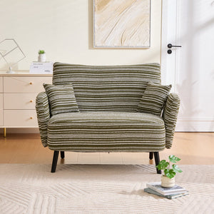 English Elm Modern tufted two-seater sofa with boucle upholstery, tapered legs, storage pockets, cozy compact design Olive Green W395P376589