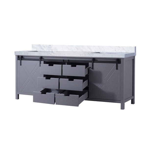 English Elm Dark Grey Double Bath Vanity With Carrara Marble Top, Soft-Close Drawers & Ample Storage Space B2731P260083