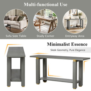 English Elm U_Style 62.9" Modern Minimalist Console Table - Solid Wood Entryway Table With Metal Accents & Shelf N711P289140E-GIGA