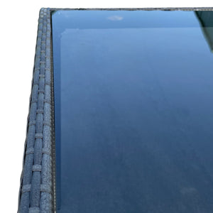 English Elm 9 Piece Outdoor Wicker Dining Set - Grey PE Rattan, Tempered Glass Table, Black Cushions, Rust‑Free Frame W329S00052