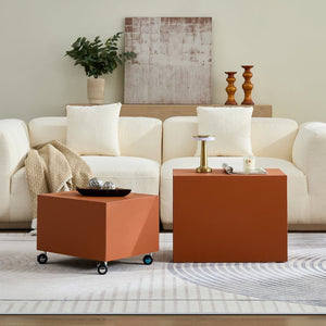 English Elm Modern Saddle Leather Upholstered Side Table Compact Mdf Frame for Living Room Orange W2085P400865