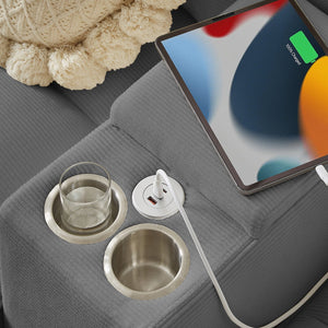 English Elm 120" Modular Corduroy Sectional Sofa Bed with Storage, U-Shaped 4-Seater, Cup Holders & Console Gray W1359S00012