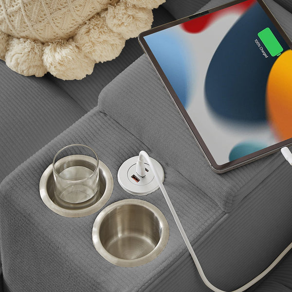 English Elm 120" Modular Corduroy Sectional Sofa Bed with Storage, U-Shaped 4-Seater, Cup Holders & Console Gray W1359S00012