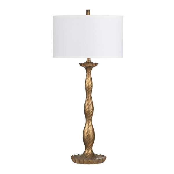 Crestview Collection 40.5"H Antique Gold Table Lamp - Elegant Candlestick Design With White Linen Shade & 3-way Socket   Cvavp2025