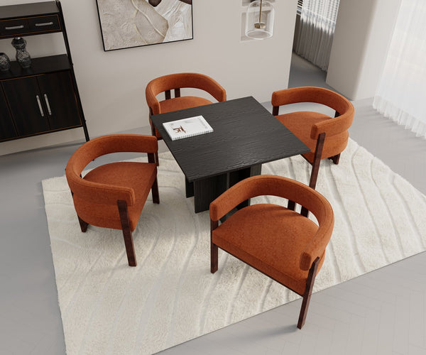 English Elm Modern Chenille Barrel Dining Chair with Metal Base, Plush Foam Seat, Compact Accent Seat for Home Orange W395P233458