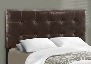 English Elm Bed, Full Size Upholstered Low Profile Linen-Look Bed Frame with Tufted Headboard & Slats Brown 60 L x 26 W x 4 H B2710P219524