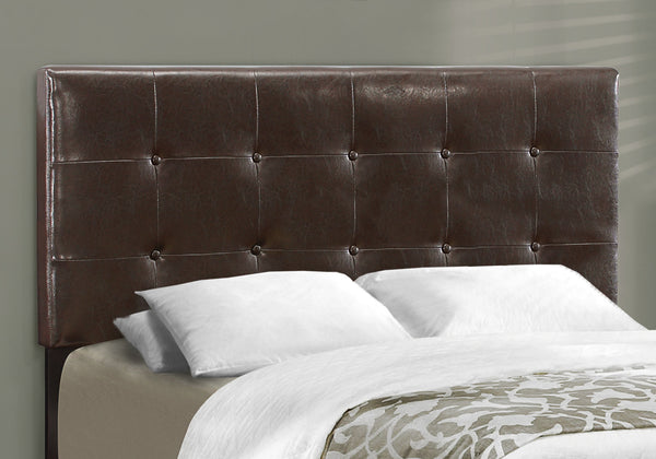 English Elm Bed, Full Size Upholstered Low Profile Linen-Look Bed Frame with Tufted Headboard & Slats Brown 60 L x 26 W x 4 H B2710P219524