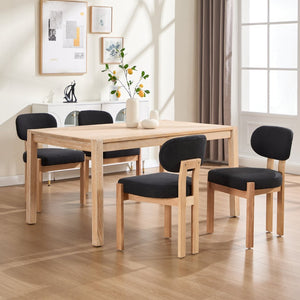 English Elm Wooden Wingback Dining Chairs Chenille Upholstered Set for Farmhouse Kitchen Black W3244P457877