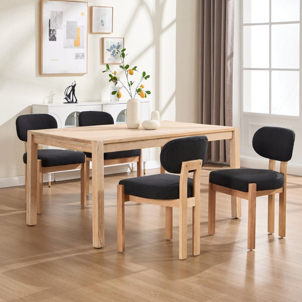 English Elm Wooden Wingback Dining Chairs Chenille Upholstered Set for Farmhouse Kitchen Black W3244P457877