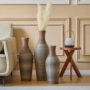 English Elm Desktop PVC Vase Set of 3 Decorative Tall Floor and Table Vases—Modern Durable Artful Accents for Home Brown Grey W2796P261491