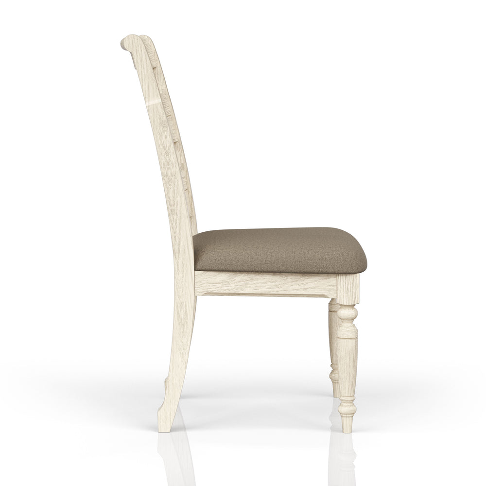 English Elm Ladder Solid Wood Counter Stool with Upholstered Seat, Ladder-Back Comfort and Turned Legs, Warm Finish White 41 L x 20 W x 13.5 H B2699P355856