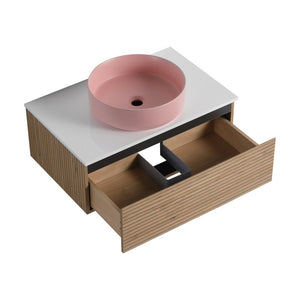 English Elm 30'' 30 Inch Floating Bathroom Vanity with Ceramic Vessel Sink and Soft Close Drawer W999S00361