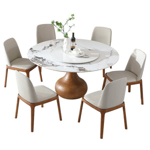 English Elm 53" Round Sintered Stone Dining Table With Elegant Marble Finish & Lazy Susan For Compact Spaces P2 W2699S00020-GIGA