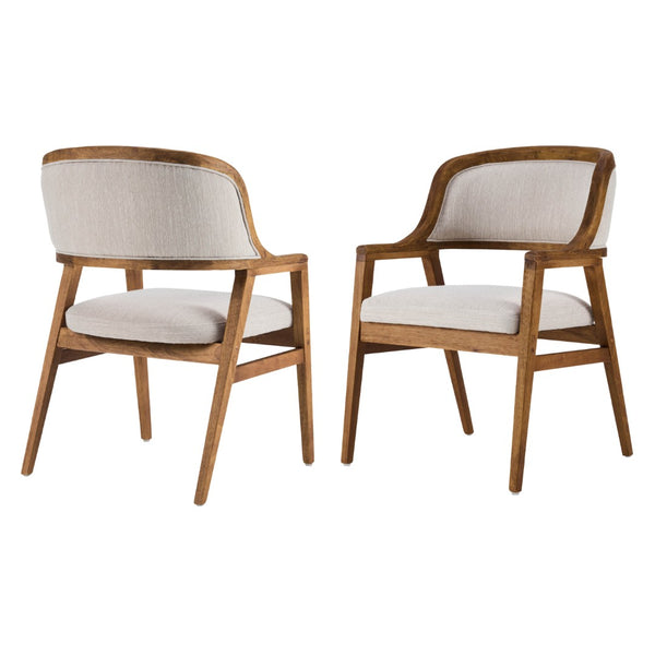 English Elm Mid-century Modern Upholstered Dining Arm Chairs with Rubberwood Frame Set of 2 Beige,Walnut N768P382497W