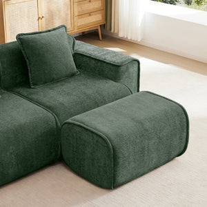 English Elm Streamlined Velvet Modular L-shape Sectional Sofa with Cloud Foam and French Piping Green W3041S00364
