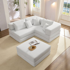 English Elm Oversized Corduroy Modular Sectional Sofa Low Profile Floor Lounge with Six Pillows W1885S00040