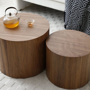English Elm Round Nesting Coffee Tables Set of 2 Wood Veneer Mdf Modern Living Room Accent W1117P225084