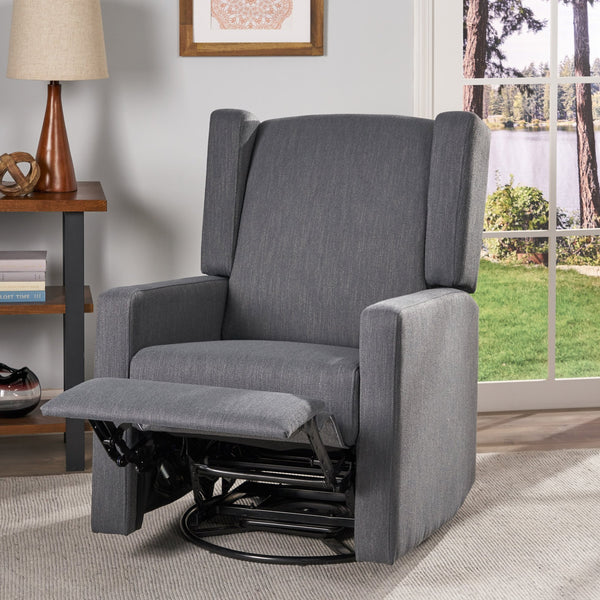English Elm Christopher Knight Home® - Swivel Recliner Pushback Chair with Lever & Wingback Design, Space-Saving Swivel Recliner for Living Room Charcoal 67547.00CHAR