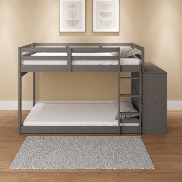 English Elm Gaston Gray Twin/Twin Bunk Bed with 4 Drawers & 3 Compartments, Slats, Fixed Ladder, 34" Clearance B2726S00490