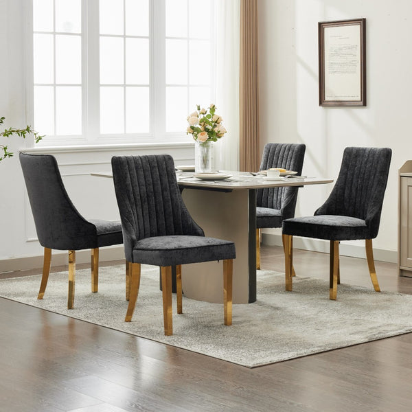 English Elm Rayon Chenille Dining Chairs Set Of 2 - Elegant Upholstered Accent Chairs With Gold-Plated Legs W1143P293315-GIGA