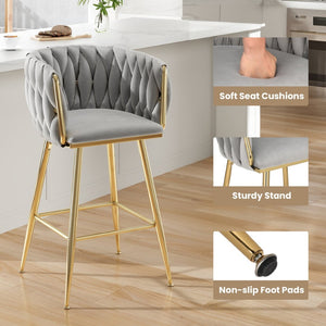 English Elm Counter Height Stools Set of 2 Mid-century Metal Legs Ergonomic Kitchen Island Seating T3623P430900