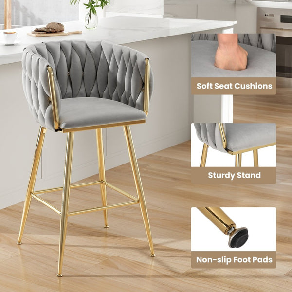 English Elm Counter Height Stools Set of 2 Mid-century Metal Legs Ergonomic Kitchen Island Seating T3623P430900