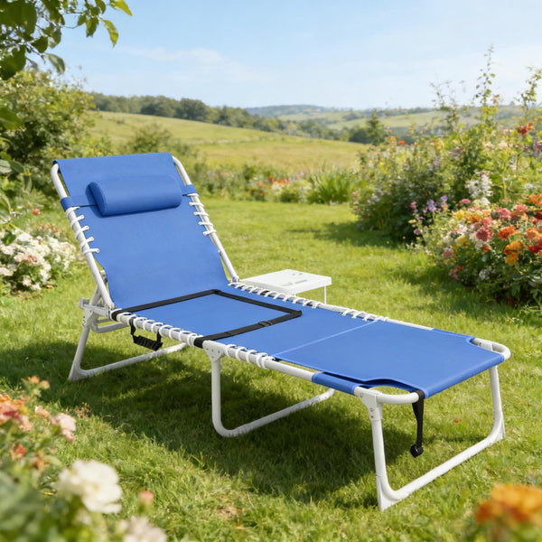English Elm Pool Tanning Lounger with Face Hole Prone Rest Mesh Seat and Folding Side Table T3971P481186