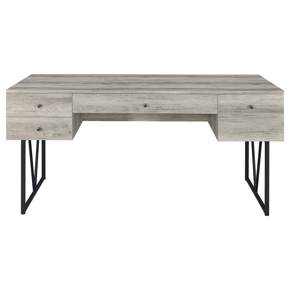 English Elm Sonoma Rustic Grey Driftwood Writing Desk with 4 Deep Drawers, Metal Frame & Industrial Charm B062P331103