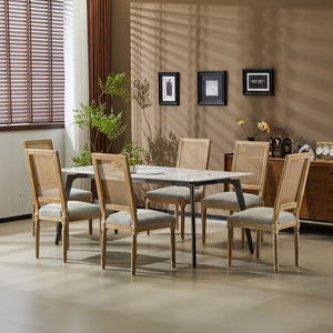 English Elm Christopher Knight Home® - [Set Of 6] Vintage French Country Dining Chairs - Elegant Cane Backrest & Cozy Upholstered Seats N767P263678G_6