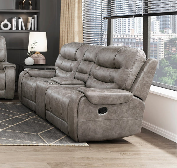 English Elm Grayish Brown Microfiber Reclining Sofa Set Three Piece Plush Living Room Suite B011S01263