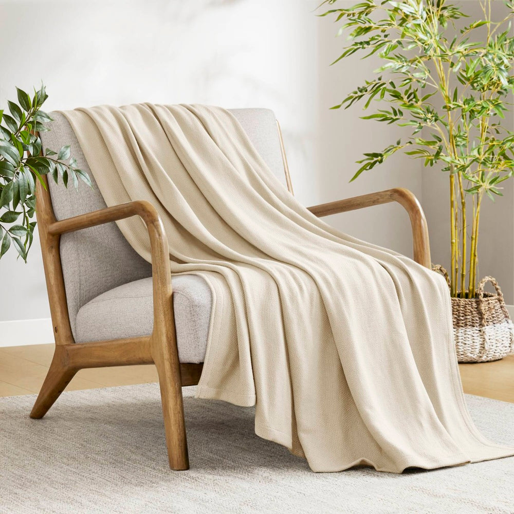 English Elm 1-piece King Jacquard Cotton Blend Blanket Aztec Woven Soft Breathable Bedroom Layer Ivory B035P437471