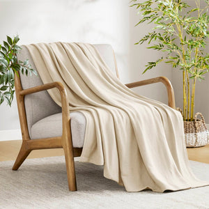 English Elm 1-piece King Jacquard Cotton Blend Blanket Aztec Woven Soft Breathable Bedroom Layer Ivory B035P437471