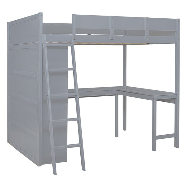 English Elm Full Size Loft Bed with Built-in Desk and Shelving for Kids or Teen Bedrooms LT000802AAE