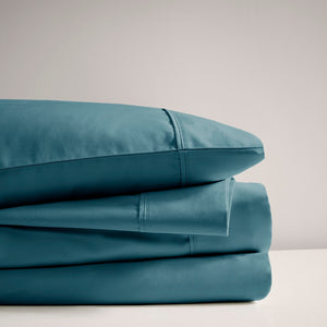 English Elm 4-piece Queen Sateen Cotton Blend Sheet Set for Cool Breathable Sleep Year Round Teal B035P437451