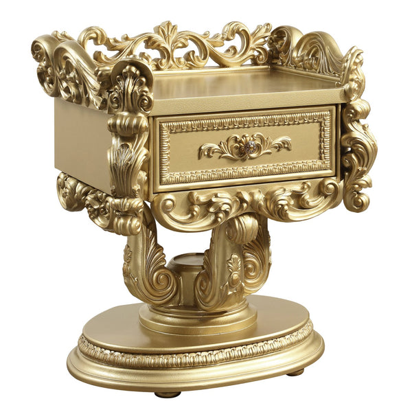 English Elm Gold Luxurious 1-Drawer Nightstand with Felt-Lined Self-Closing Drawer, 2/3 Extension, Gold Finish Elegance B062P215396