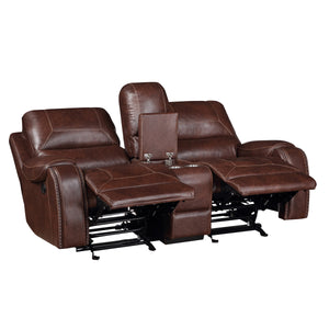 English Elm Steve Silver - Keily 3-Piece Manual Reclining Living Room Set in Dark Brown Faux Leather with USB Console and Swivel Recliner B081S00272