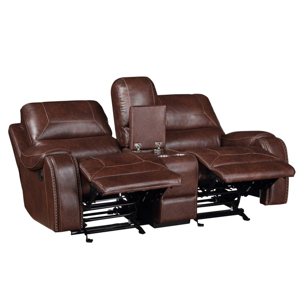 English Elm Steve Silver - Keily 3-Piece Manual Reclining Living Room Set in Dark Brown Faux Leather with USB Console and Swivel Recliner B081S00272