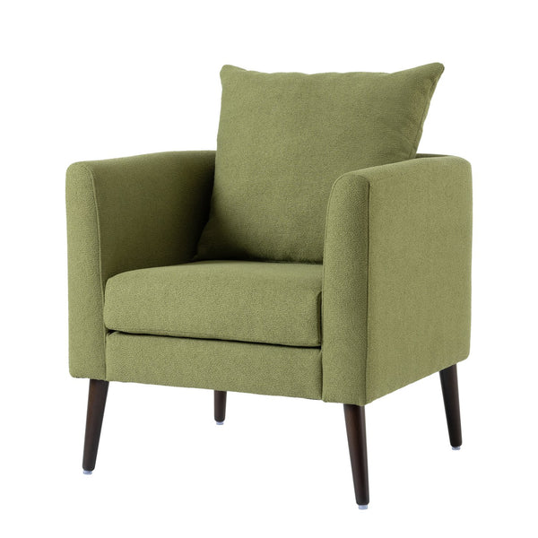 English Elm Modern Fabric Accent Chair - Ergonomic Chenille Armchair with Pillow, Wood Legs, Plush Seat for Living Room Bedroom Reception (Olive) W1028P188577