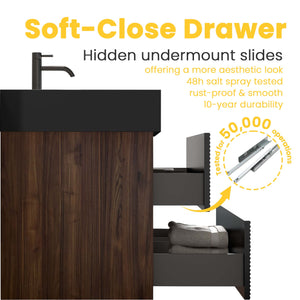 English Elm Grace 48" Walnut Floating Bathroom Vanity With Matte Black Sink, Soft-Close Drawers & Eco-Friendly Design W1865P281503