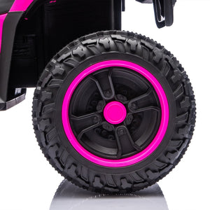 English Elm 24v Dual Motor Kids Atv Ride on with Led Lights Bluetooth Storage Racks Off Road Pink W1578P390450