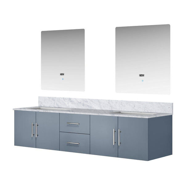 English Elm Dark Grey Double Bath Vanity With Carrara Marble Top & Led Mirrors - Elegant Storage Solution! B2731S00833
