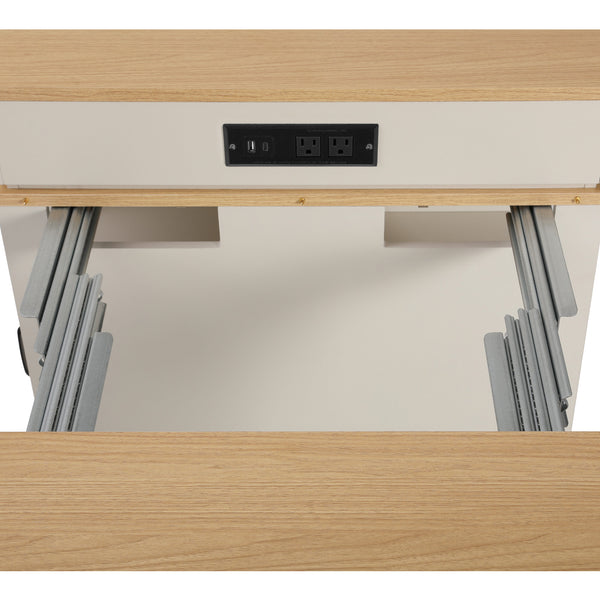 English Elm K&K Modern Extendable 59.5" Kitchen Island with Double-Sided Storage, Power Outlet & Casters White N707S000017W