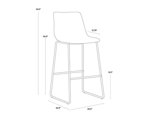Sunpan CAL Barstool - Stylish Antique Grey Faux Leather with Mid-Century Charm for Home Bar & Dining Nook 104038
