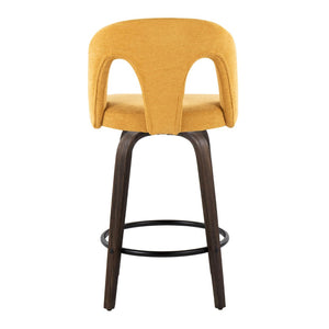 English Elm Fixed-height Swivel Counter Stools Mid-century Bentwood Walnut Frame Set of 2 B202S01787