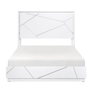 English Elm Glamorous White Lacquer California King Bed with Led Headboard and Geometric Accents B011S02214