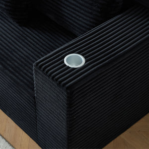 English Elm Deep Modular Cloud Couch In Soft Corduroy With Cup Holders - No Assembly, Luxurious Comfort! W848S00051