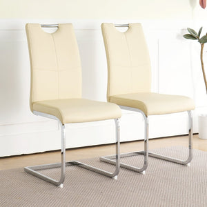 English Elm Modern Pu Upholstered Dining Chairs with Polished Metal Legs Ergonomic Set of 2 W210P164982