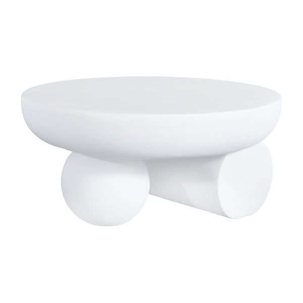 English Elm 27.5" Sculptural Round Coffee Table Hand-painted Gloss Finish for Modern Living Rooms White N772P384682W