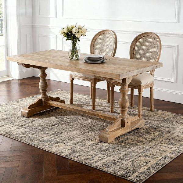 English Elm French Country Dining Chairs Set of 2 Linen Upholstered Round Back Farmhouse Seating W3426P478063